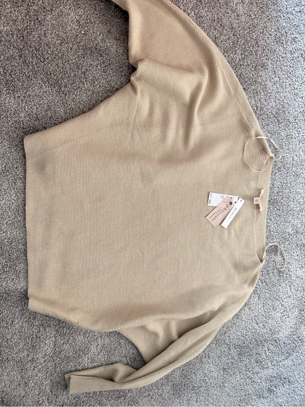 Philosophy Off-Shoulder Ribbed Sweater in Beige